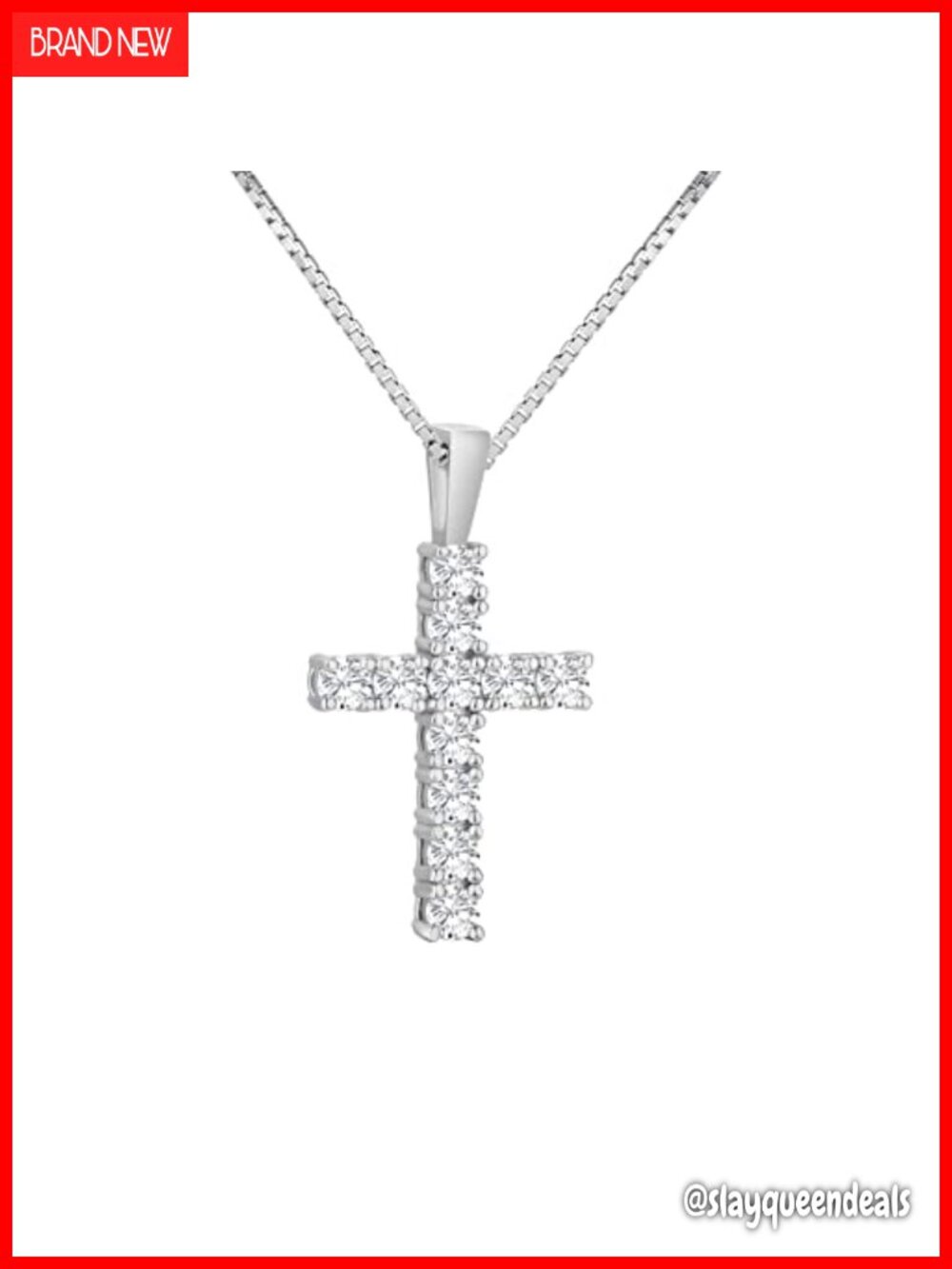 Moissanite Cross Pendant Necklace S925 Sterling Silver 16+2" Adjustable